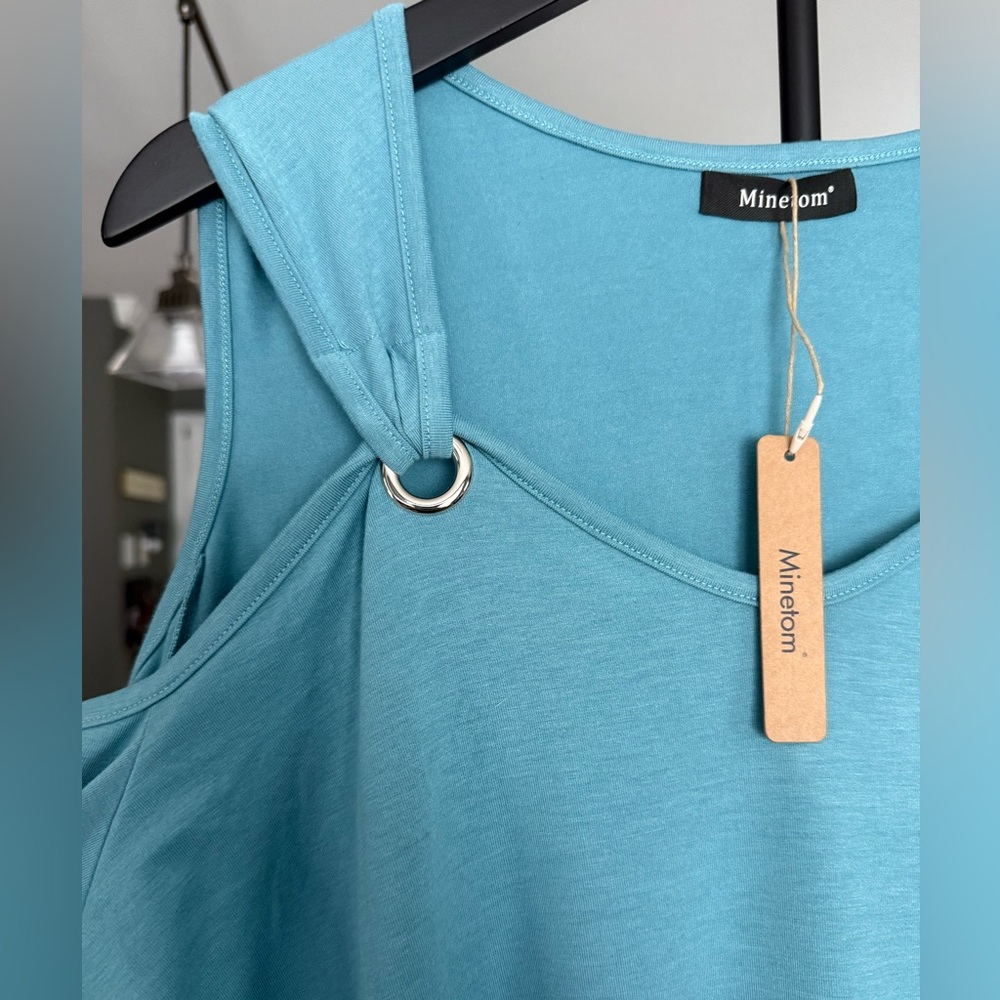 Mine Aqua Cold Shoulder Top with Ring Details